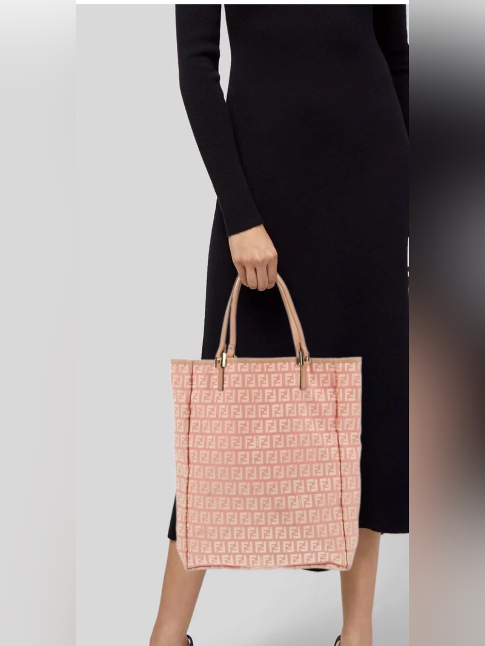 FENDI Zucchino Tote Pink + Baby Fendi attached Pouch❣️ Fendi LRG Dustie | COA